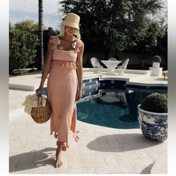 NWT Antonio Melani
x The Nat Note Cici Tassel Linen Fringe Blend Maxi Dress - Picture 2 of 6